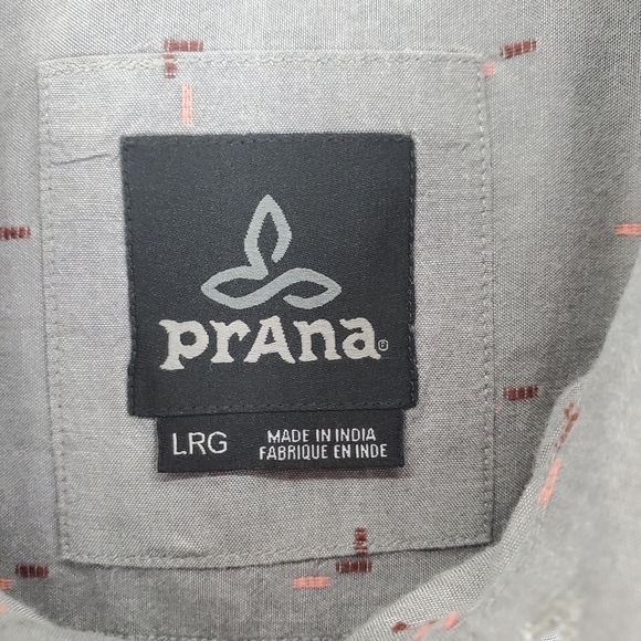 Prana Organic Cotton Shirt Mens L Gray Button Down Short Sleeves Standard Fit - Picture 5 of 11